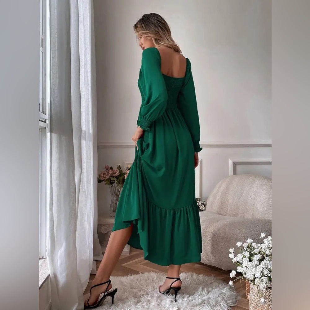 SHEIN Emerald Green Long Sleeve Maxi Dress